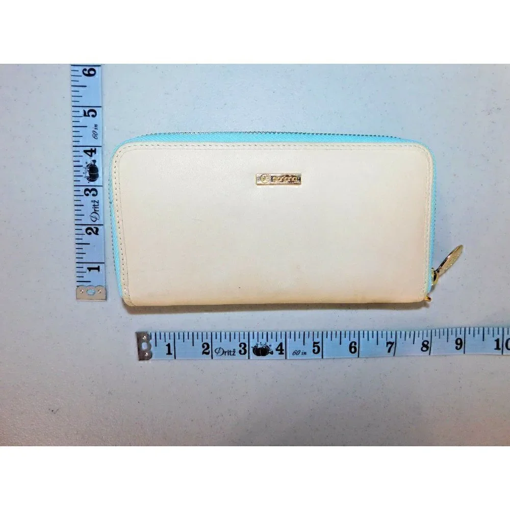 GORJANA BEIGE AND LIGHT BLUE LEATHER ZIP AROUND WALLET WITH CHECK BOOK SECTION